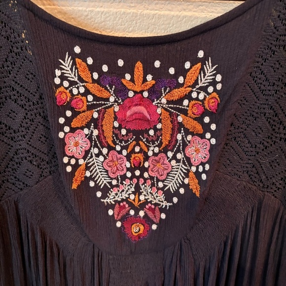 Free People Mohave Embroidery Crepe Mini Dress in Black, Small, Boho, Hippie - Picture 4 of 11